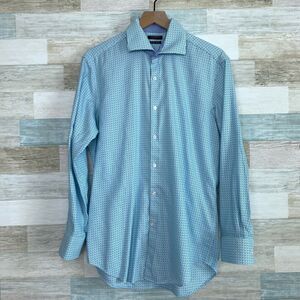 TailorByrd Basketweave Button Front Shirt Blue Non Iron Trim Fit Mens 15.5 33